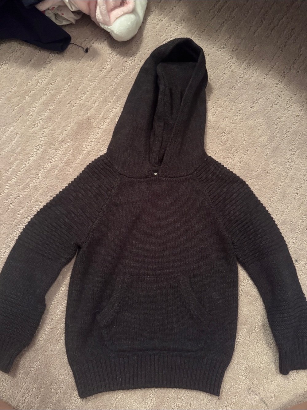 Boy’s Gray-Black Hooded Rib-Knit Sweater Pullover